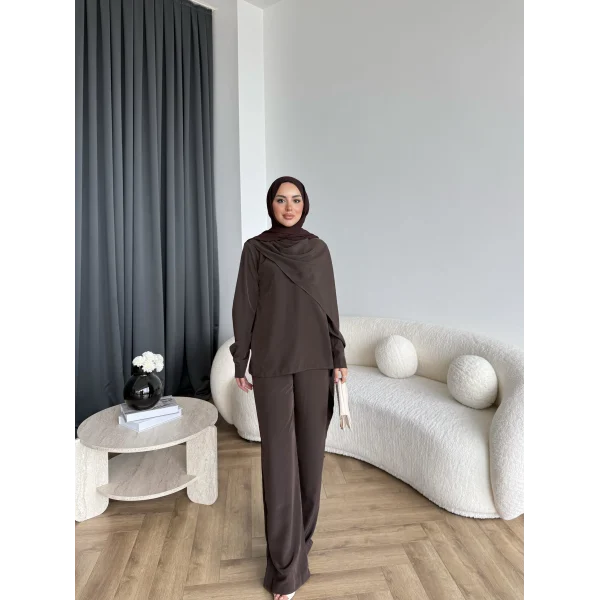 Hot - Nesly Omuz Pelerin Detay Takım - Acı Kahve