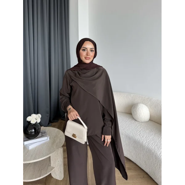 Hot - Nesly Omuz Pelerin Detay Takım - Acı Kahve