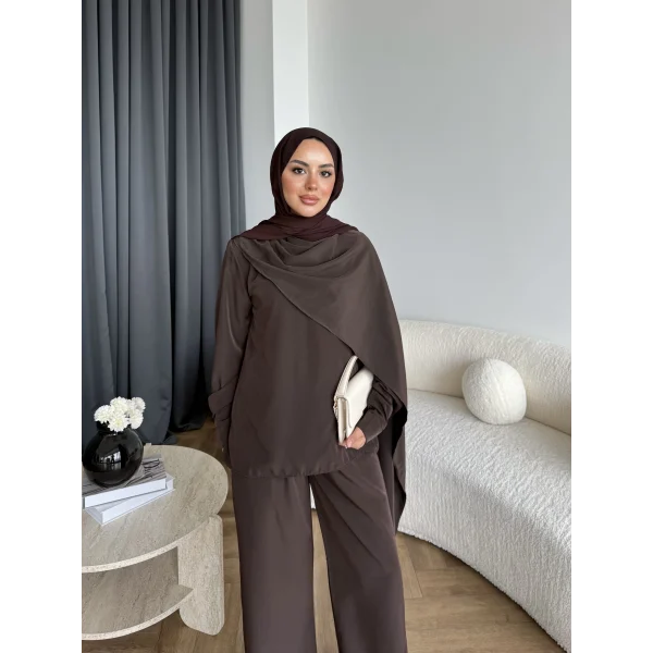 Hot - Nesly Omuz Pelerin Detay Takım - Acı Kahve