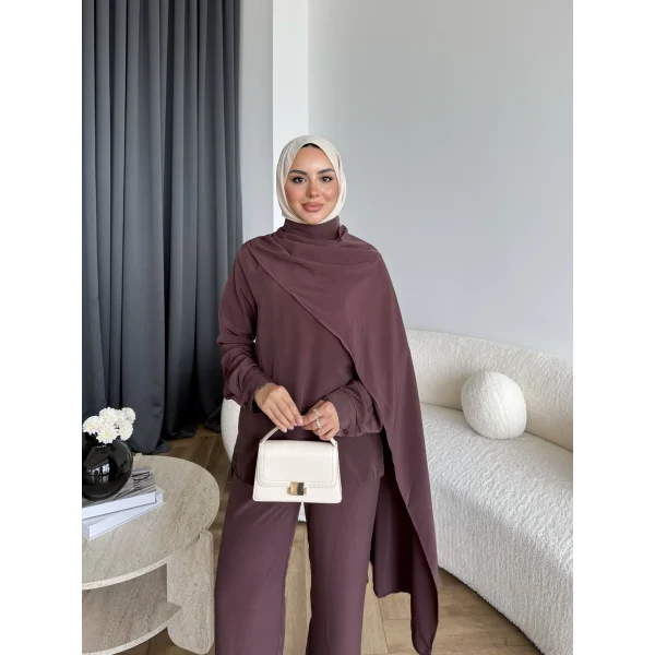 Hot - Nesly Omuz Pelerin Detay Takım - Bordo