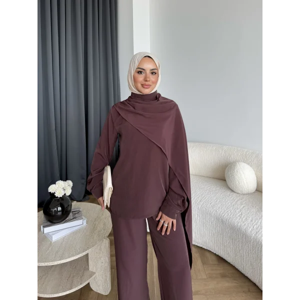 Hot - Nesly Omuz Pelerin Detay Takım - Bordo