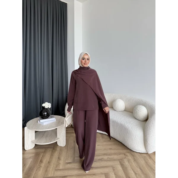 Hot - Nesly Omuz Pelerin Detay Takım - Bordo
