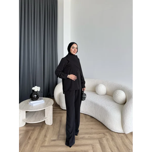 Hot - Nesly Omuz Pelerin Detay Takım - Siyah