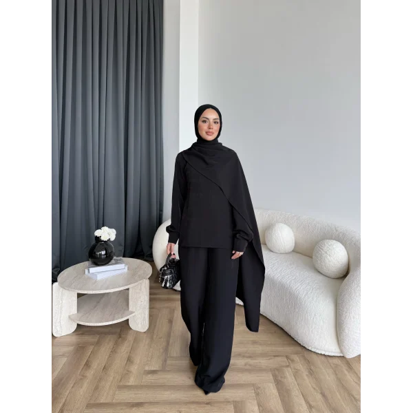 Hot - Nesly Omuz Pelerin Detay Takım - Siyah