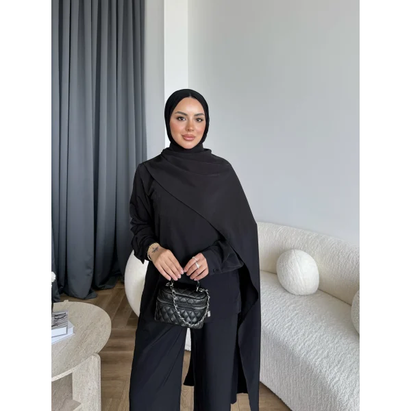 Hot - Nesly Omuz Pelerin Detay Takım - Siyah