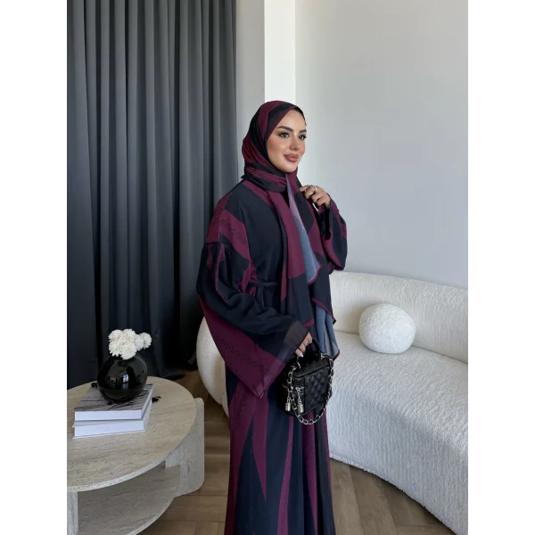 Kyl - Alai Şallı Abaya - Bordo