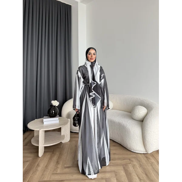 Kyl - Madella Şallı Abaya - Siyah - Beyaz