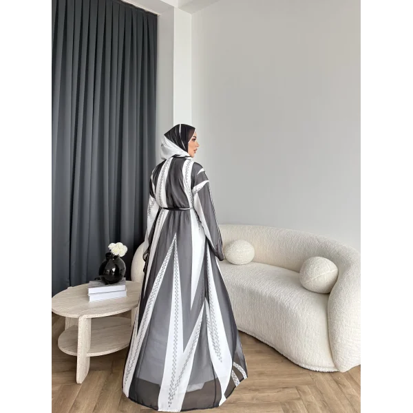 Kyl - Madella Şallı Abaya - Siyah - Beyaz