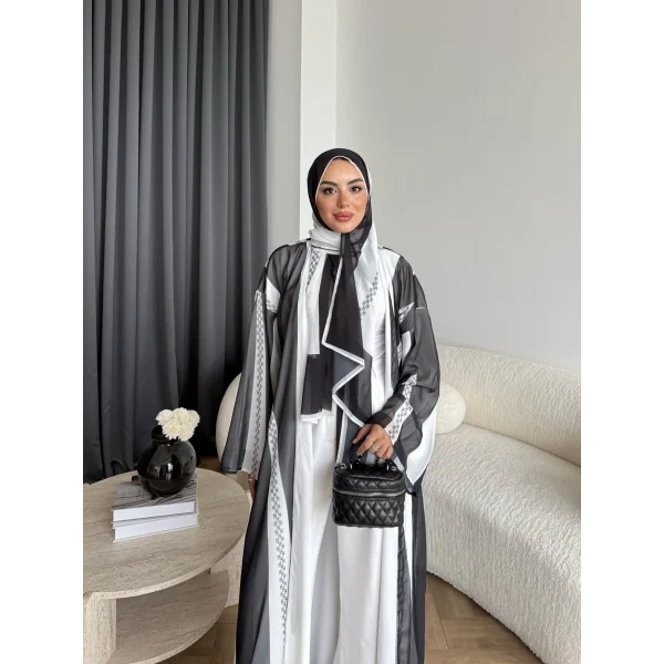 Kyl - Madella Şallı Abaya - Siyah - Beyaz
