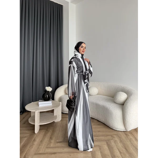 Kyl - Madella Şallı Abaya - Siyah - Beyaz