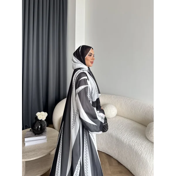 Kyl - Madella Şallı Abaya - Siyah - Beyaz