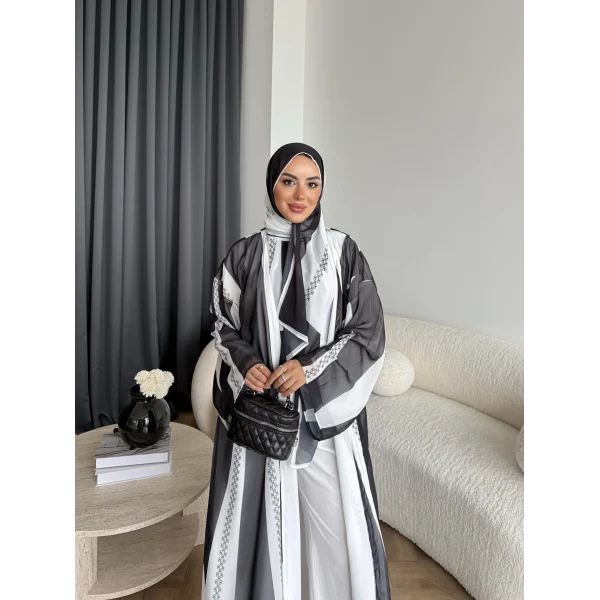 Kyl - Madella Şallı Abaya - Siyah - Beyaz
