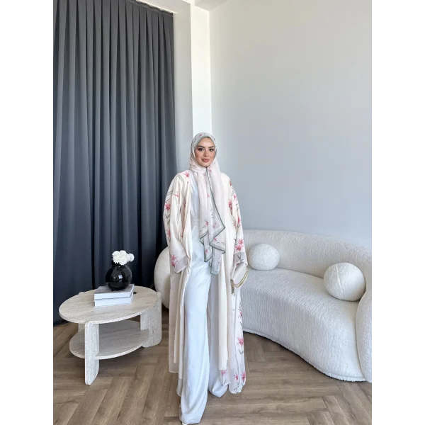 Kyl - Rhino Şallı Abaya - Pudra
