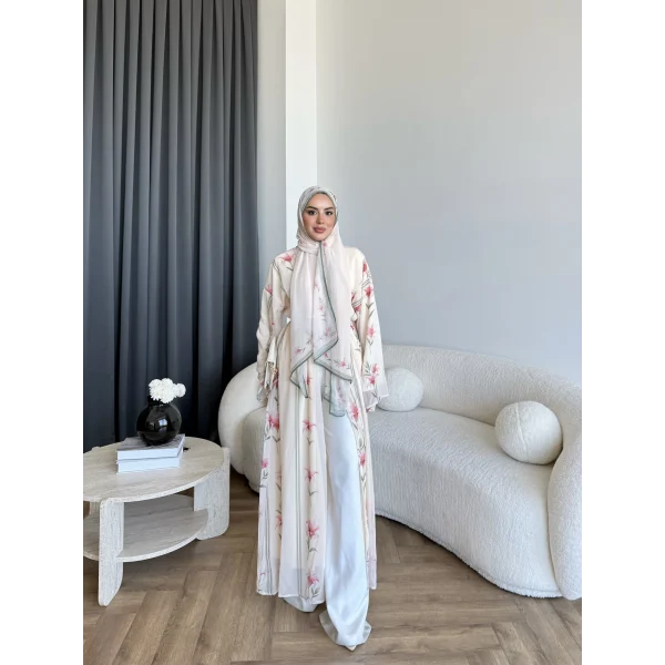 Kyl - Rhino Şallı Abaya - Pudra