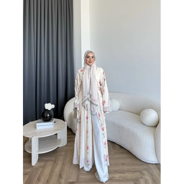 Kyl - Rhino Şallı Abaya - Pudra