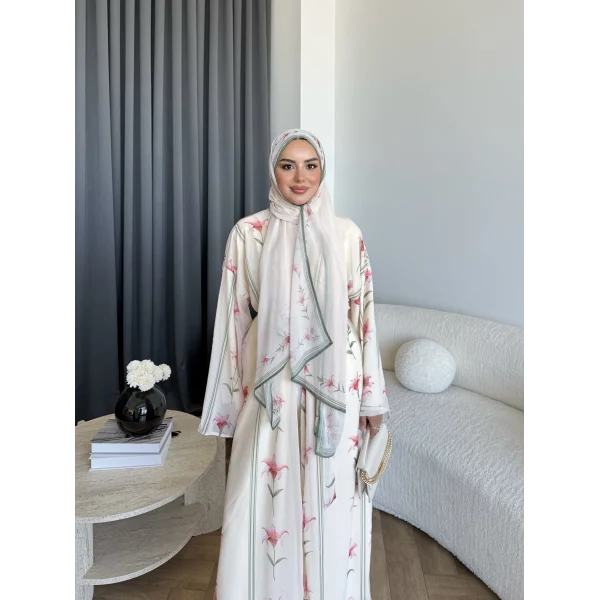 Kyl - Rhino Şallı Abaya - Pudra