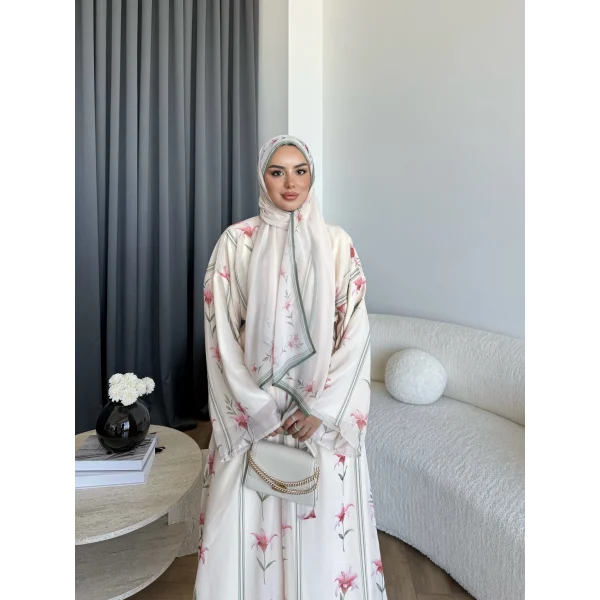 Kyl - Rhino Şallı Abaya - Pudra