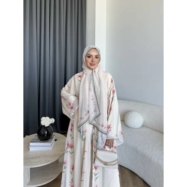 Kyl - Rhino Şallı Abaya - Pudra