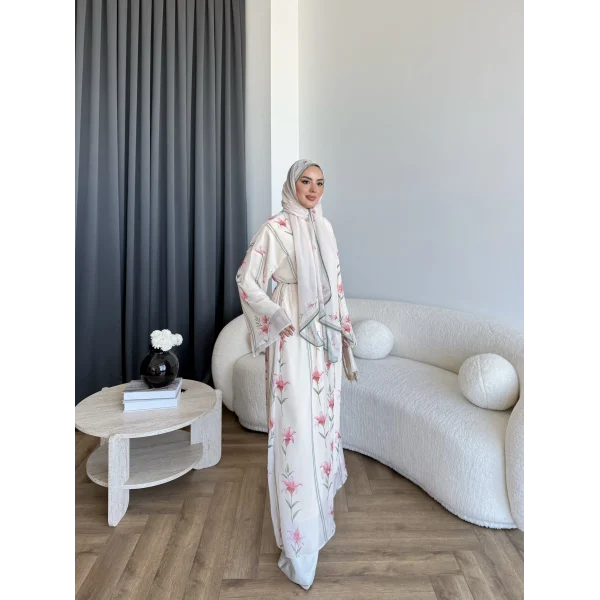 Kyl - Rhino Şallı Abaya - Pudra