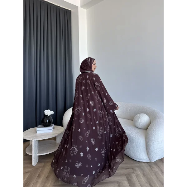 Kyl - Simara Şallı Abaya - Kahve