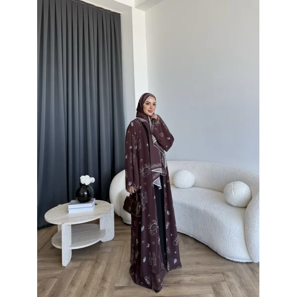 Kyl - Simara Şallı Abaya - Kahve