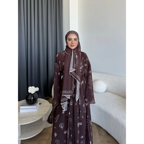 Kyl - Simara Şallı Abaya - Kahve