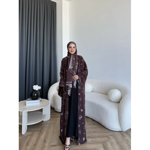 Kyl - Simara Şallı Abaya - Kahve