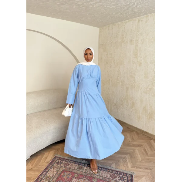 Linen Elbise - Mavi