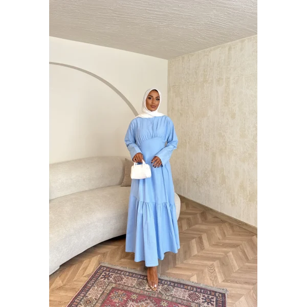 Linen Elbise - Mavi