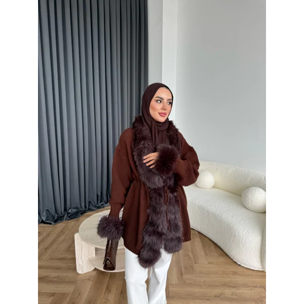 Luella Kürk Detaylı Hırka - Acı Kahve