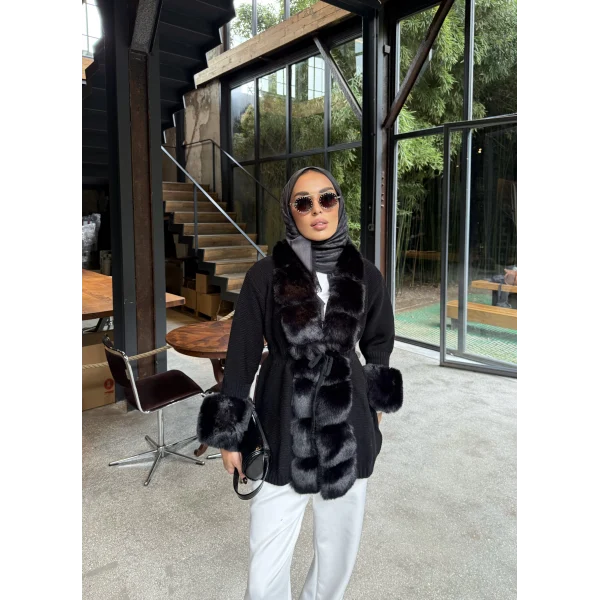 Luella Kürk Detaylı Hırka - Siyah
