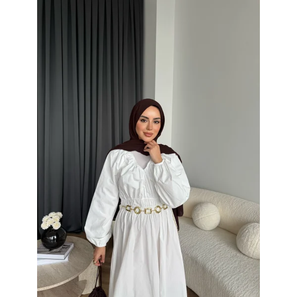 Milsa Lastikli Elbise - Beyaz