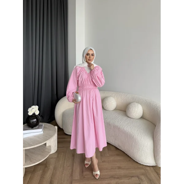 Milsa Lastikli Elbise - Pembe