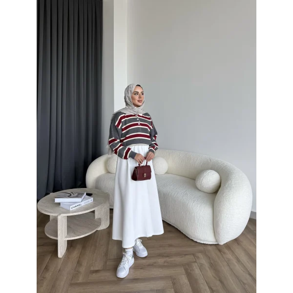 Mirlan Çizgi Detaylı Triko Kazak - Gri