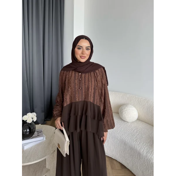 Ng - Vagne Pantolonlu Takım - Acı Kahve