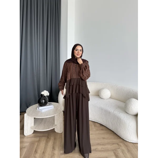 Ng - Vagne Pantolonlu Takım - Acı Kahve