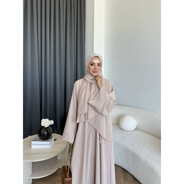 Pln - Arabic Şallı Abaya - Pudra