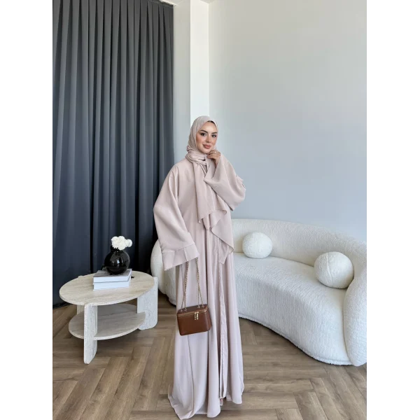 Pln - Arabic Şallı Abaya - Pudra