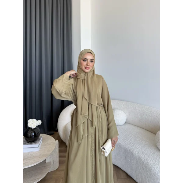 Pln - Arabic Şallı Abaya - Yağ Yeşili