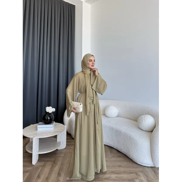 Pln - Arabic Şallı Abaya - Yağ Yeşili