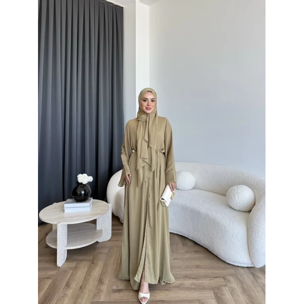 Pln - Arabic Şallı Abaya - Yağ Yeşili