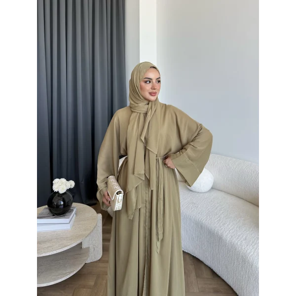 Pln - Arabic Şallı Abaya - Yağ Yeşili