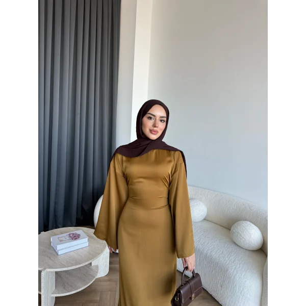 Pln- Aslıhan Saten Elbise - Hardal