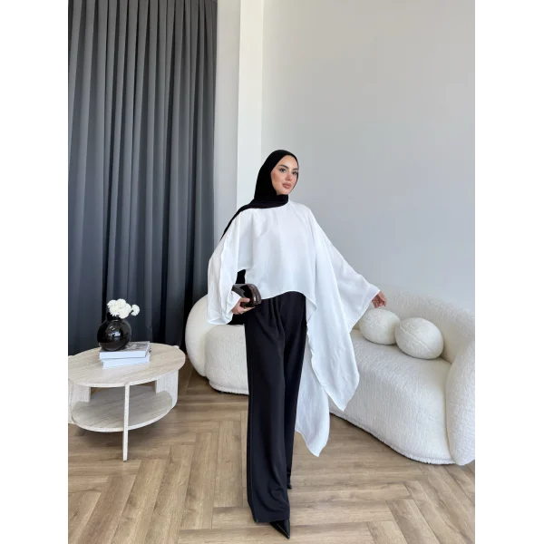 Pln - Bella Organik Keten Bluz - Beyaz