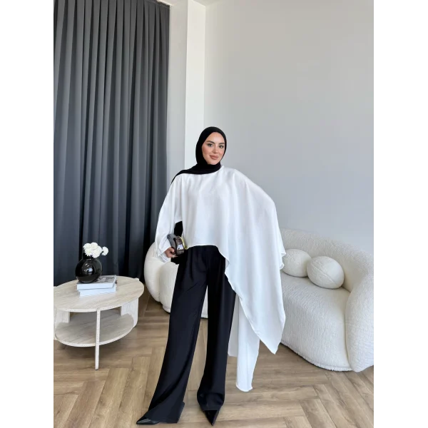 Pln - Bella Organik Keten Bluz - Beyaz