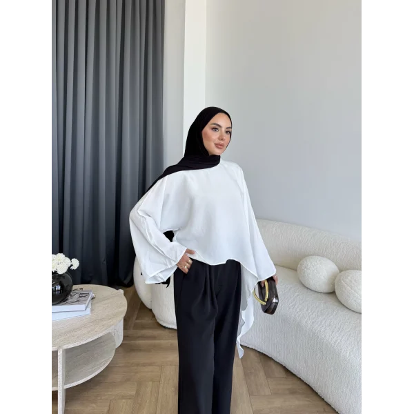 Pln - Bella Organik Keten Bluz - Beyaz