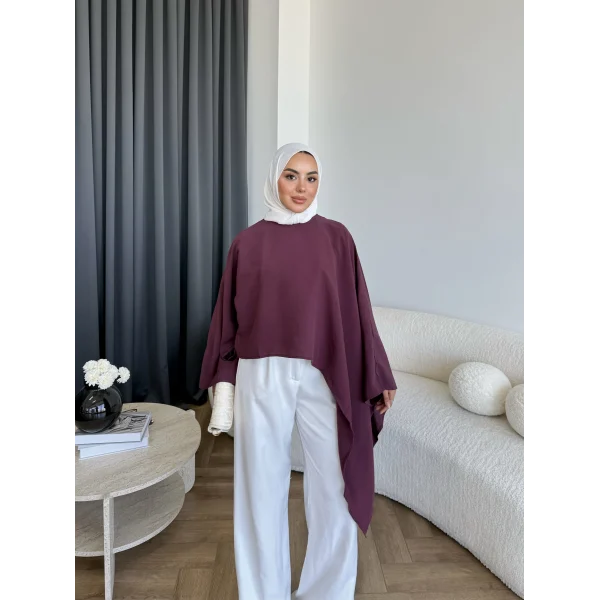 Pln - Bella Organik Keten Bluz - Bordo