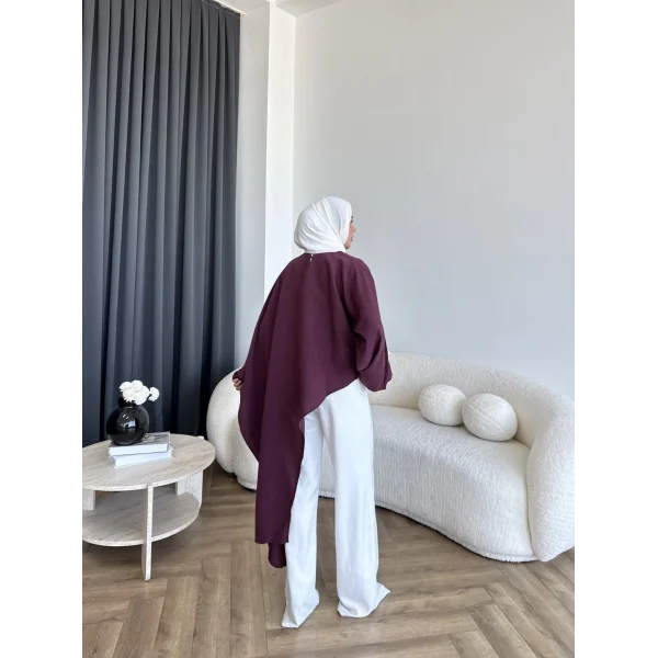 Pln - Bella Organik Keten Bluz - Bordo