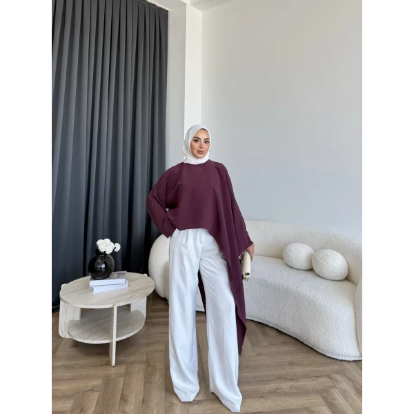Pln - Bella Organik Keten Bluz - Bordo