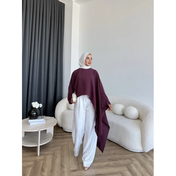 Pln - Bella Organik Keten Bluz - Bordo